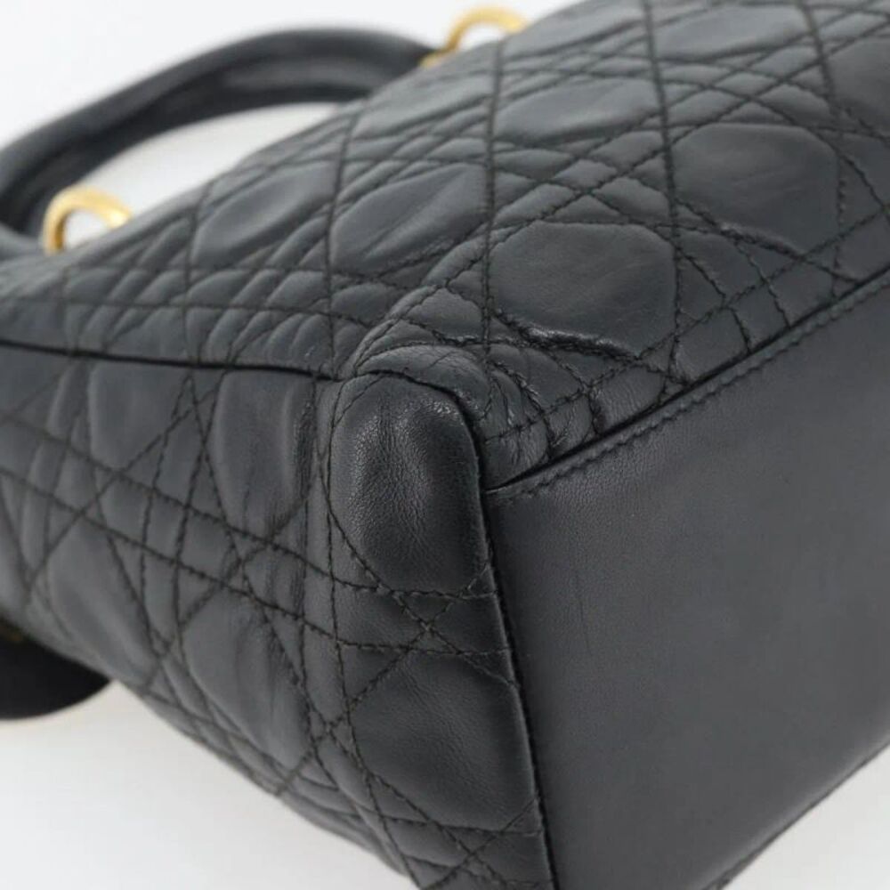 Christian Dior Vintage Lady Dior Cannage Quilt Lambskin Black Leather Handbag - Picture 10 of 16